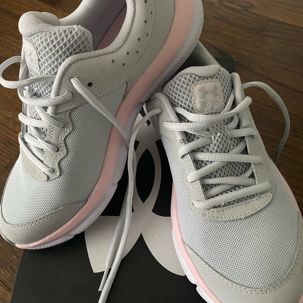 Under Armour Youth Light Gray and Soft Pink Sneakers